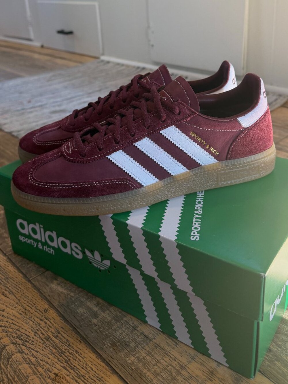 Adidas x Sporty & Rich Handball Spezial Burgundy Suede Sneakers
